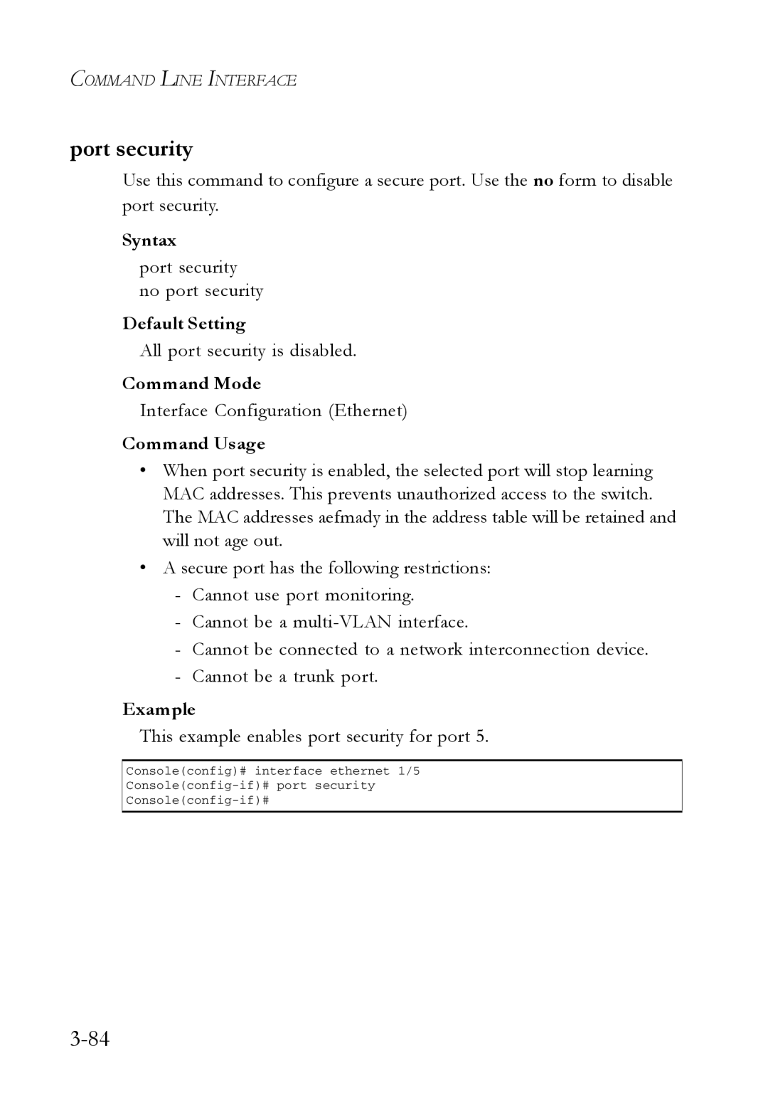 SMC Networks SMC7724M/VSW manual Port security no port security, All port security is disabled 