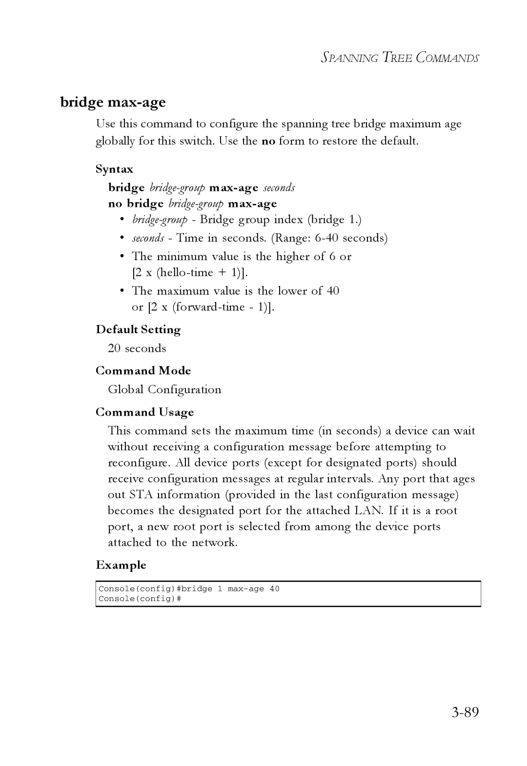 SMC Networks SMC7724M/VSW manual Bridge max-age 