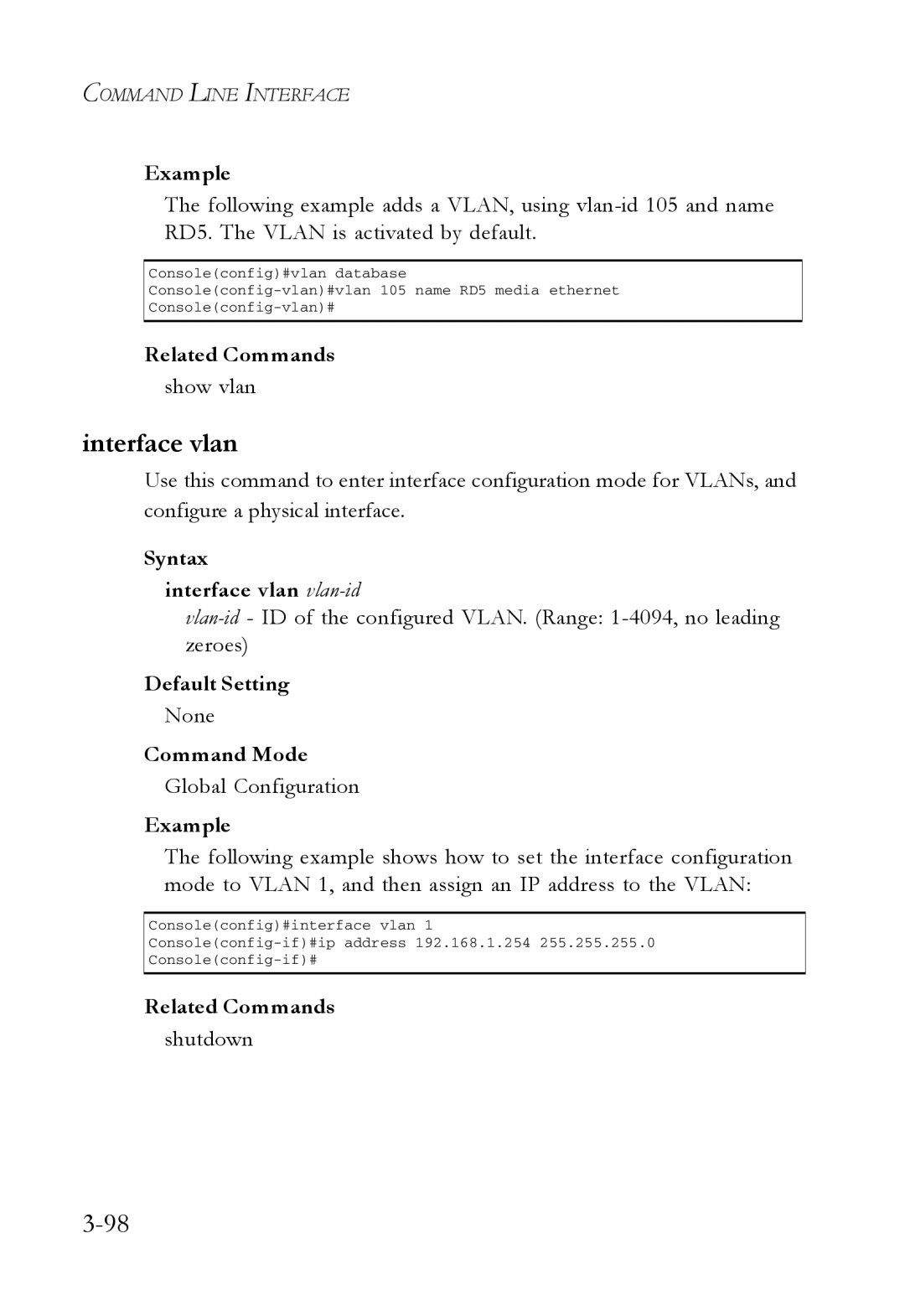 SMC Networks SMC7724M/VSW manual Syntax Interface vlan vlan-id 