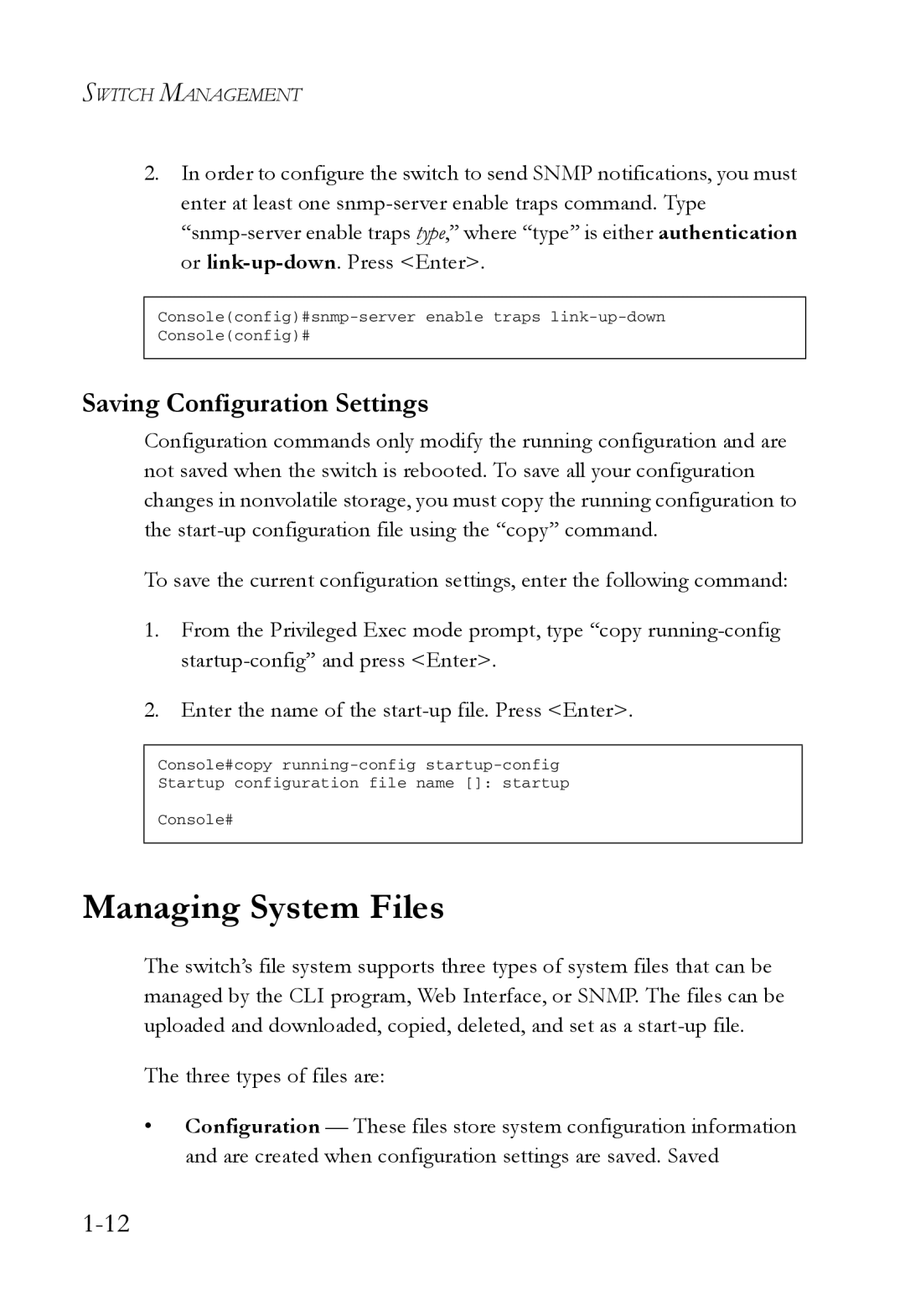 SMC Networks SMC7724M/VSW manual Managing System Files, Saving Configuration Settings 