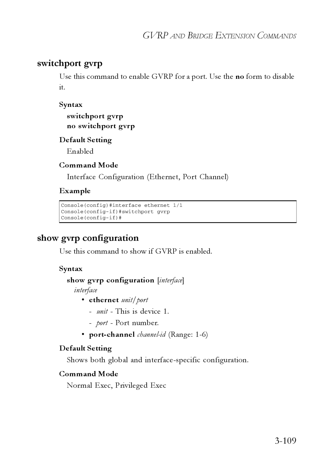 SMC Networks SMC7724M/VSW manual Switchport gvrp, Show gvrp configuration, 109 