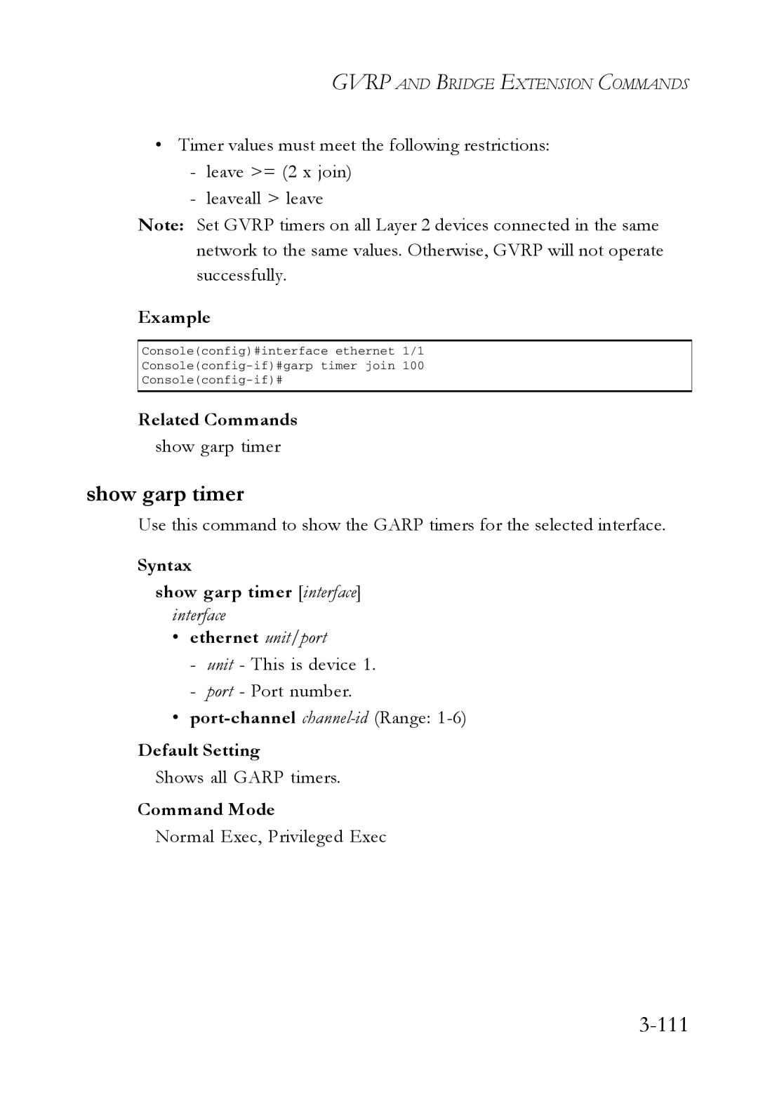 SMC Networks SMC7724M/VSW manual Show garp timer, 111, Shows all Garp timers 