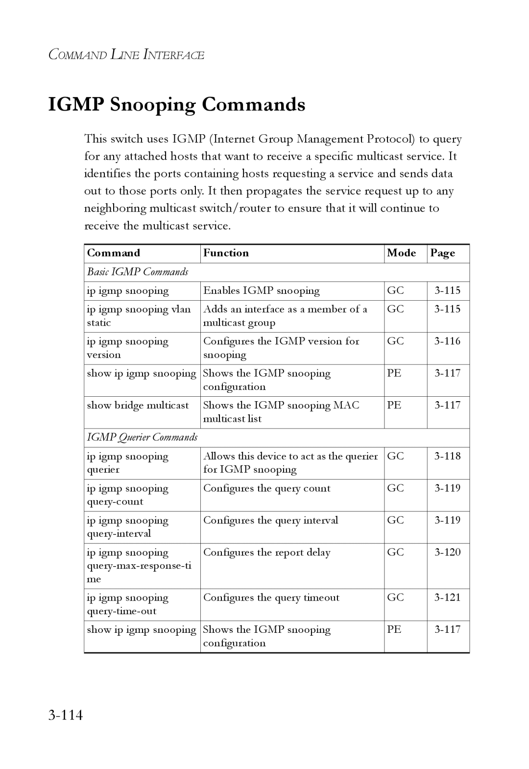 SMC Networks SMC7724M/VSW manual Igmp Snooping Commands, 114 