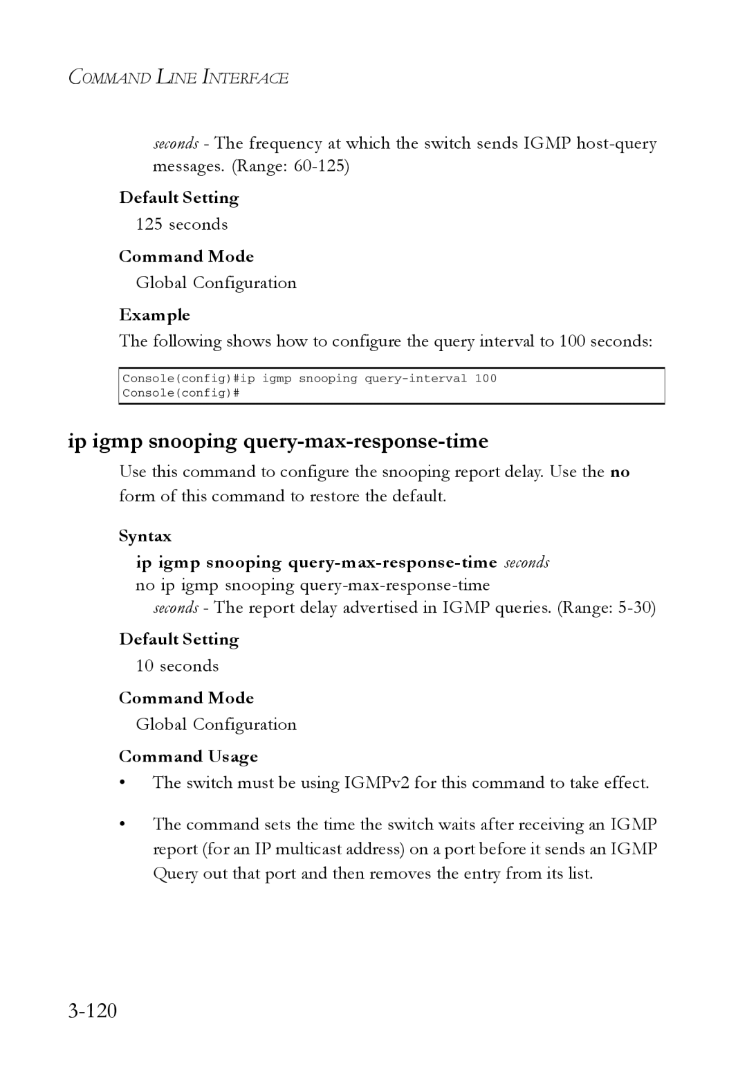 SMC Networks SMC7724M/VSW manual Ip igmp snooping query-max-response-time, 120 