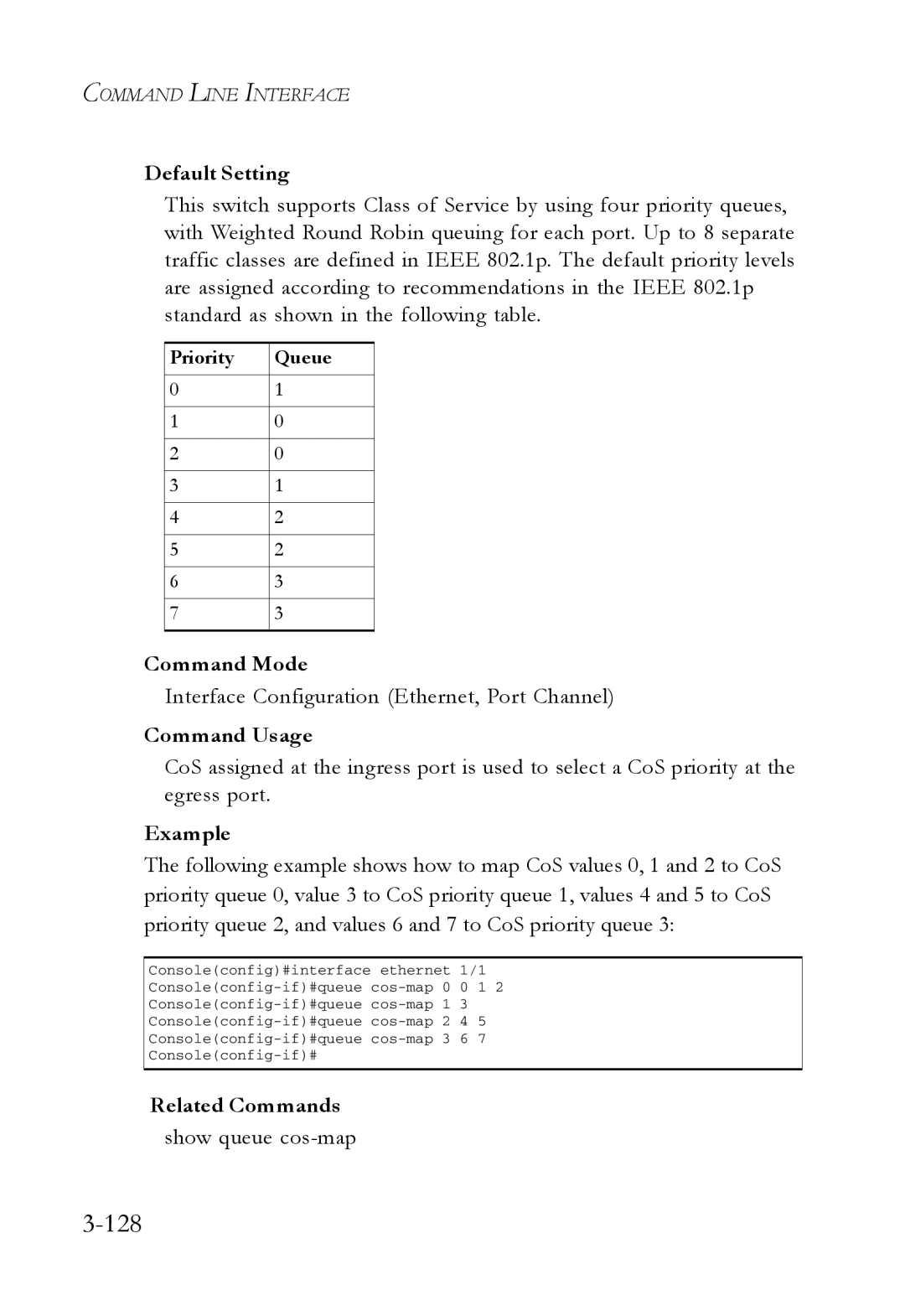 SMC Networks SMC7724M/VSW manual 128, Show queue cos-map 