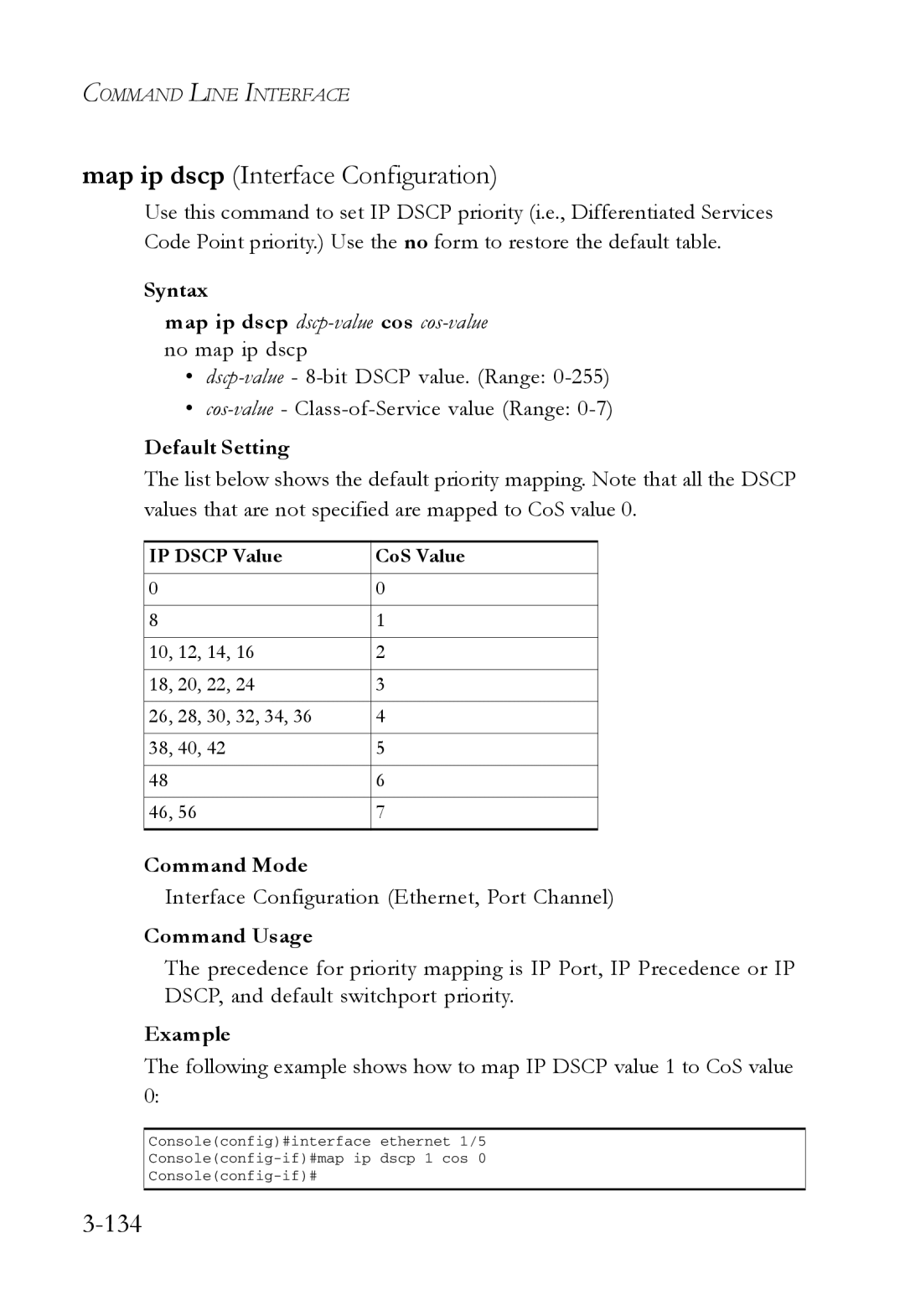 SMC Networks SMC7724M/VSW manual Map ip dscp Interface Configuration, 134 