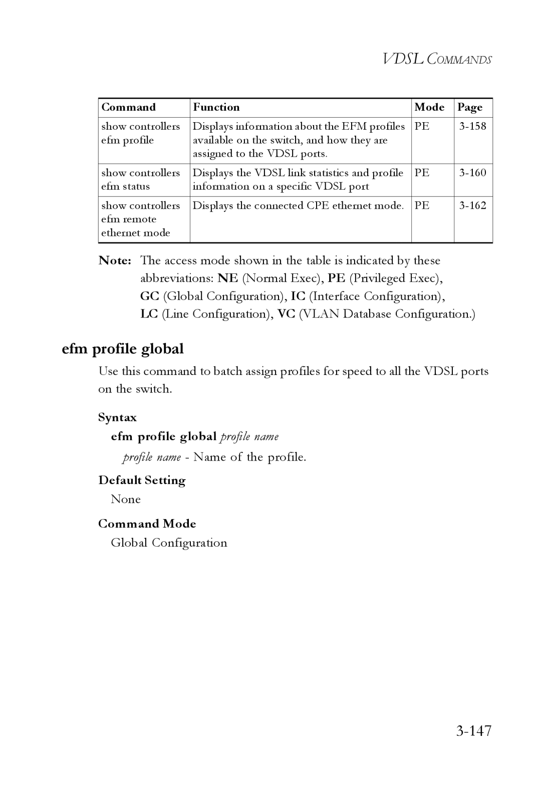 SMC Networks SMC7724M/VSW manual 147, Syntax Efm profile global profile name, Profile name Name of the profile 