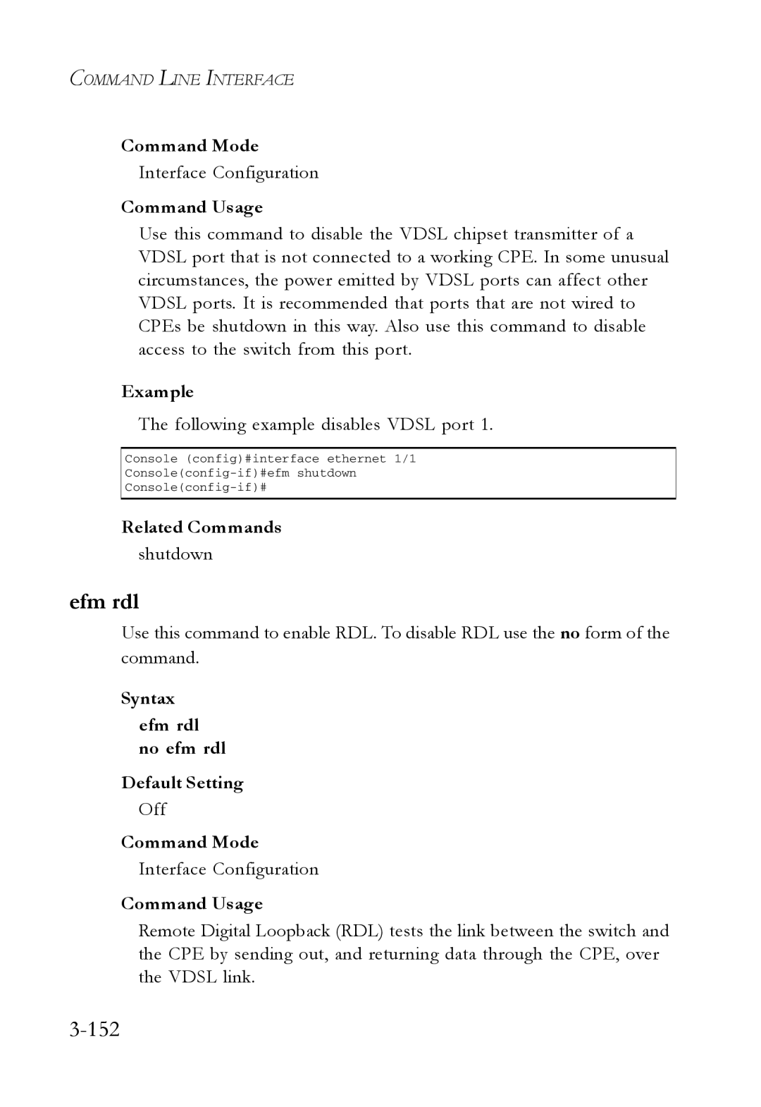 SMC Networks SMC7724M/VSW manual 152, Syntax Efm rdl no efm rdl Default Setting, Off 