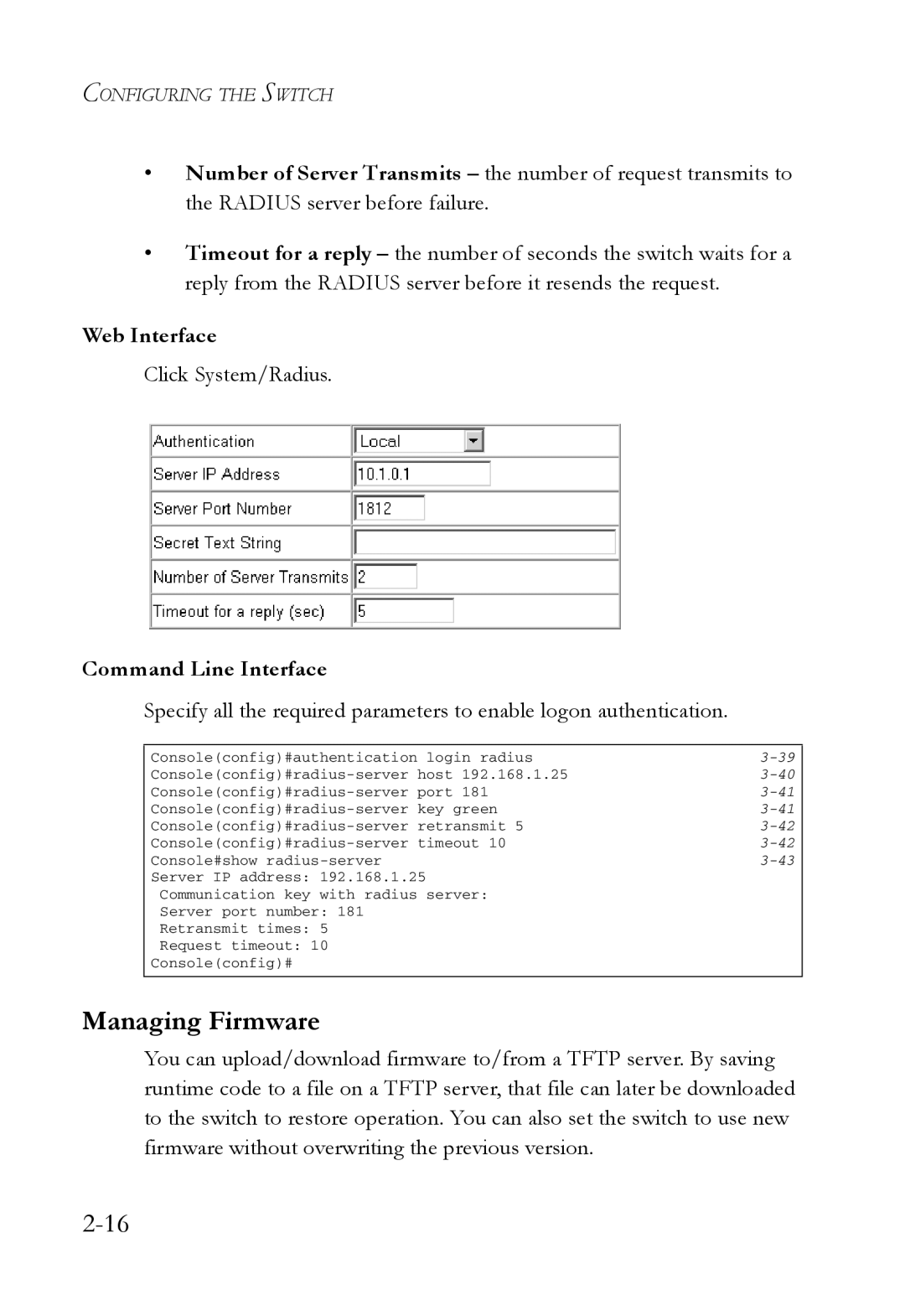 SMC Networks SMC7724M/VSW manual Managing Firmware, Click System/Radius 