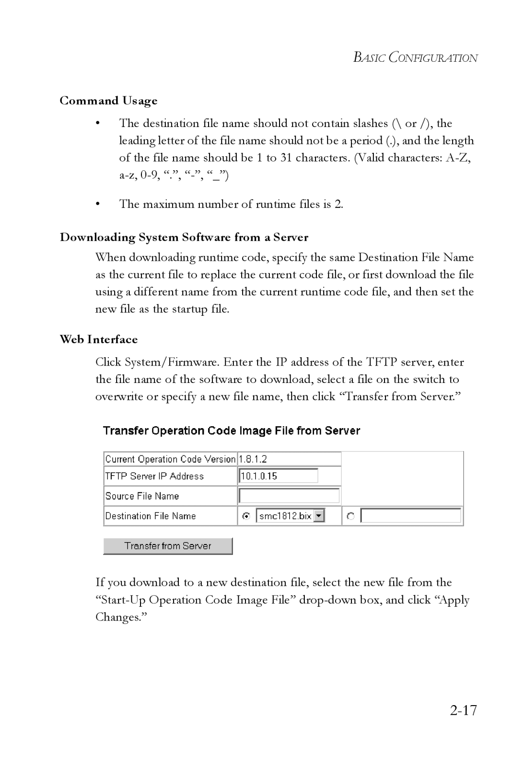 SMC Networks SMC7724M/VSW manual Command Usage, Downloading System Software from a Server 