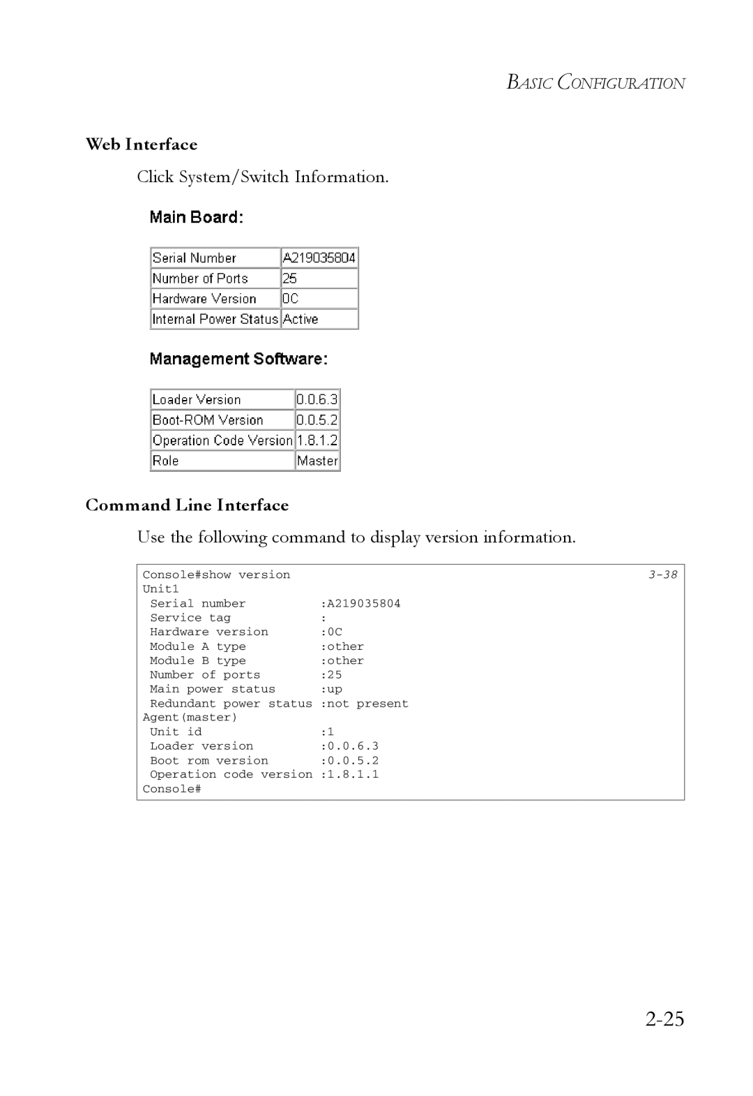 SMC Networks SMC7724M/VSW manual Click System/Switch Information, Use the following command to display version information 