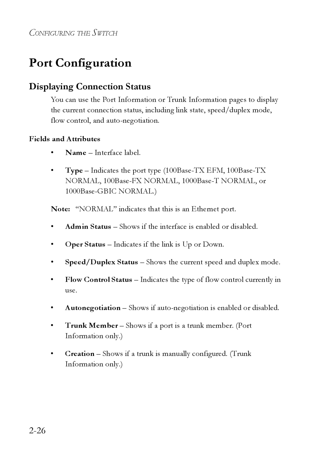 SMC Networks SMC7724M/VSW manual Port Configuration, Displaying Connection Status 