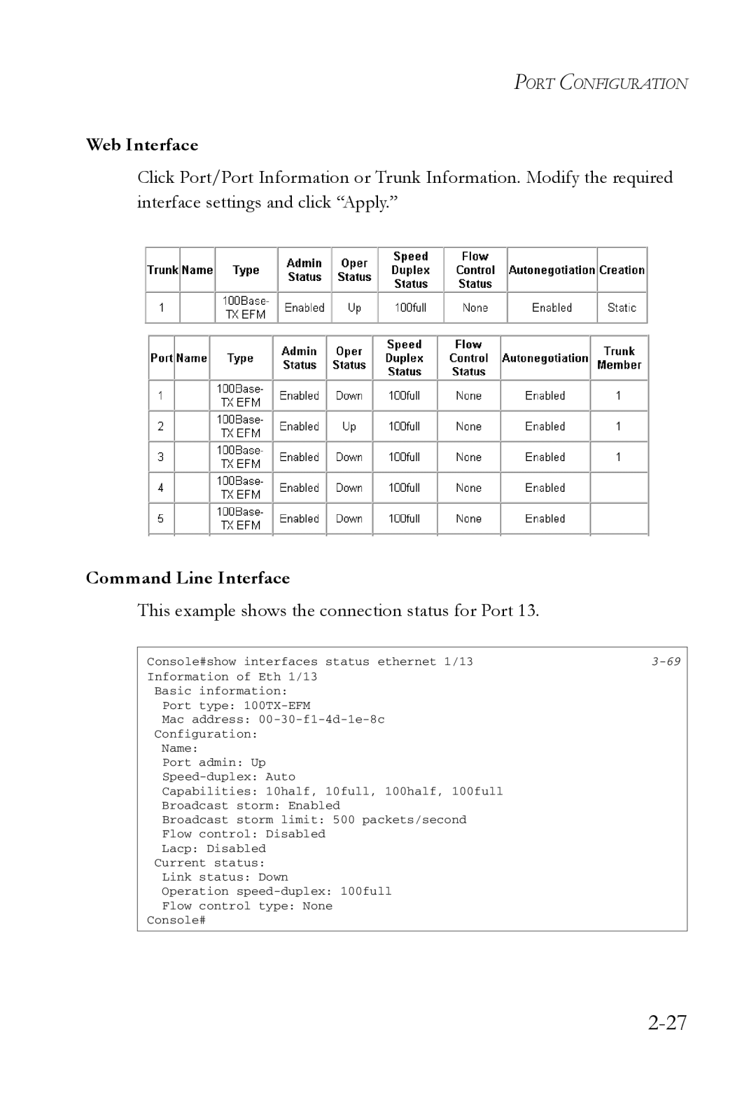 SMC Networks SMC7724M/VSW manual This example shows the connection status for Port 