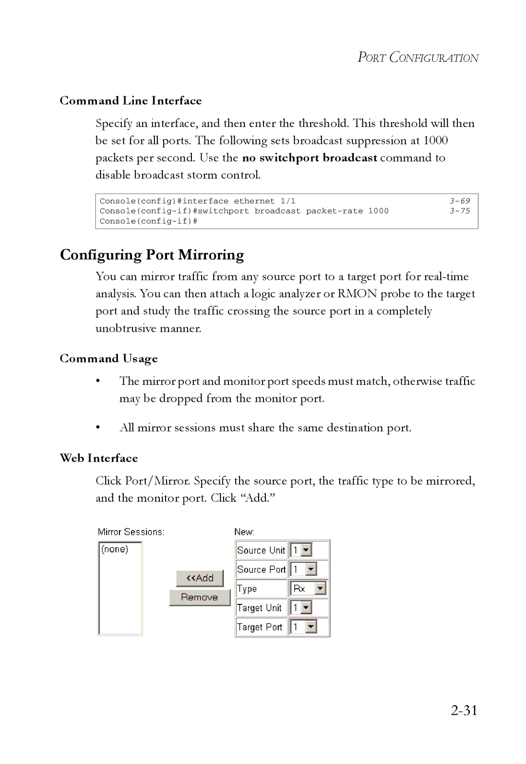 SMC Networks SMC7724M/VSW manual Configuring Port Mirroring, Command Usage 