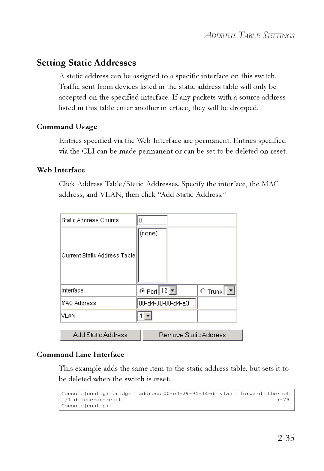 SMC Networks SMC7724M/VSW manual Setting Static Addresses 