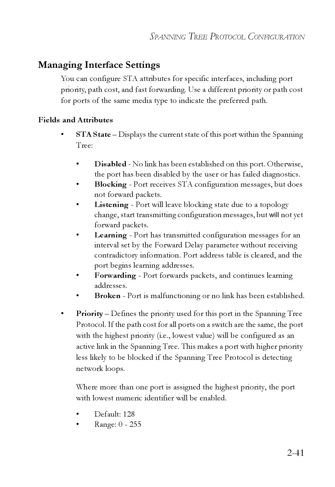 SMC Networks SMC7724M/VSW manual Managing Interface Settings, Fields and Attributes 