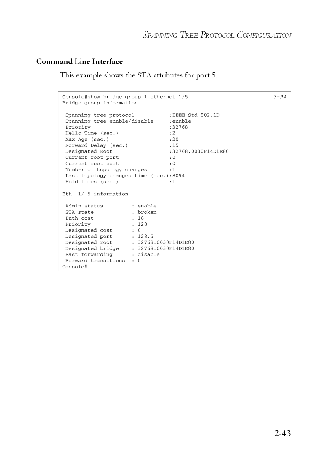 SMC Networks SMC7724M/VSW manual Command Line Interface, This example shows the STA attributes for port 