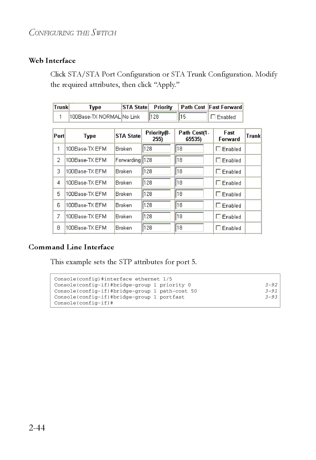 SMC Networks SMC7724M/VSW manual This example sets the STP attributes for port 