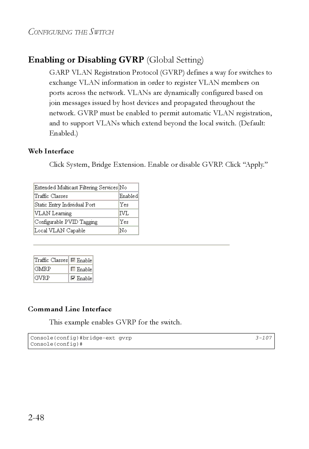 SMC Networks SMC7724M/VSW manual Enabling or Disabling Gvrp Global Setting, This example enables Gvrp for the switch 