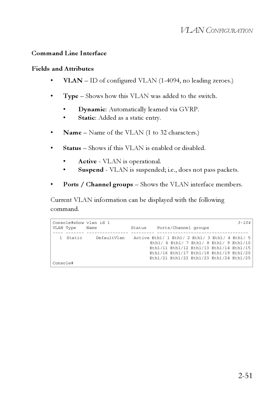 SMC Networks SMC7724M/VSW manual Command Line Interface Fields and Attributes, 104 