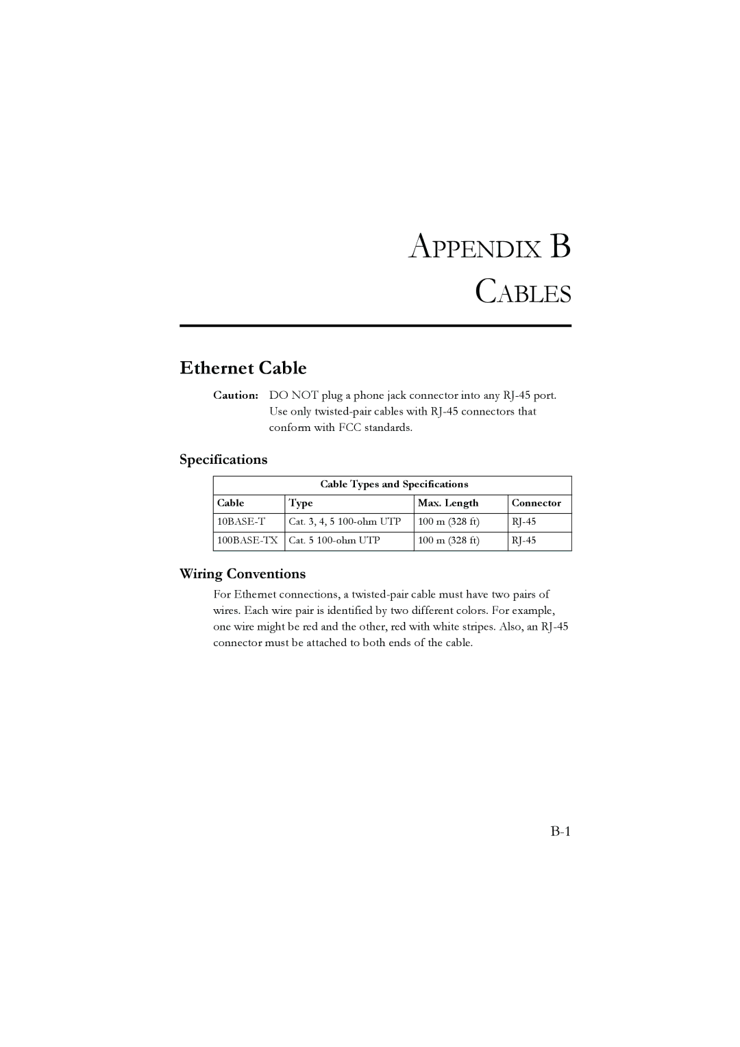 SMC Networks SMC7804WBRA manual Ethernet Cable, Specifications, Wiring Conventions 