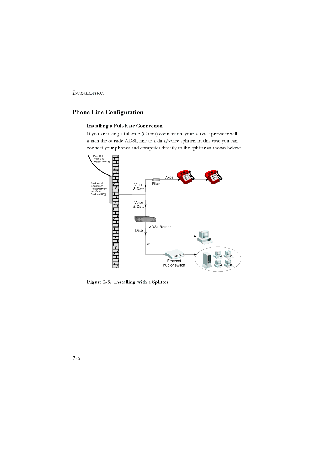 SMC Networks SMC7804WBRA manual Phone Line Configuration, Installing a Full-Rate Connection 