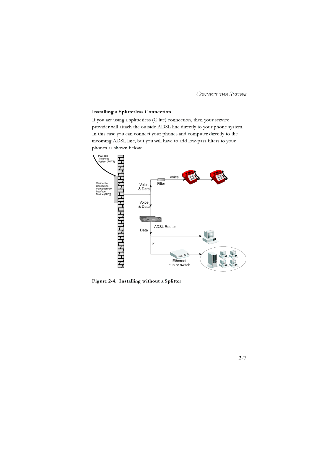 SMC Networks SMC7804WBRA manual Installing a Splitterless Connection, Installing without a Splitter 