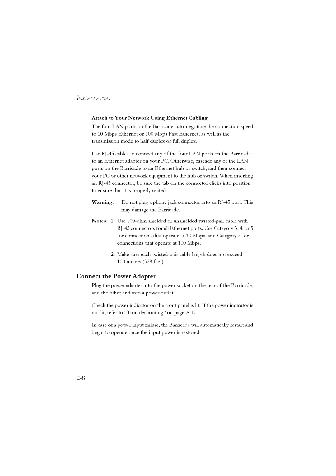 SMC Networks SMC7804WBRA manual Connect the Power Adapter, Attach to Your Network Using Ethernet Cabling 