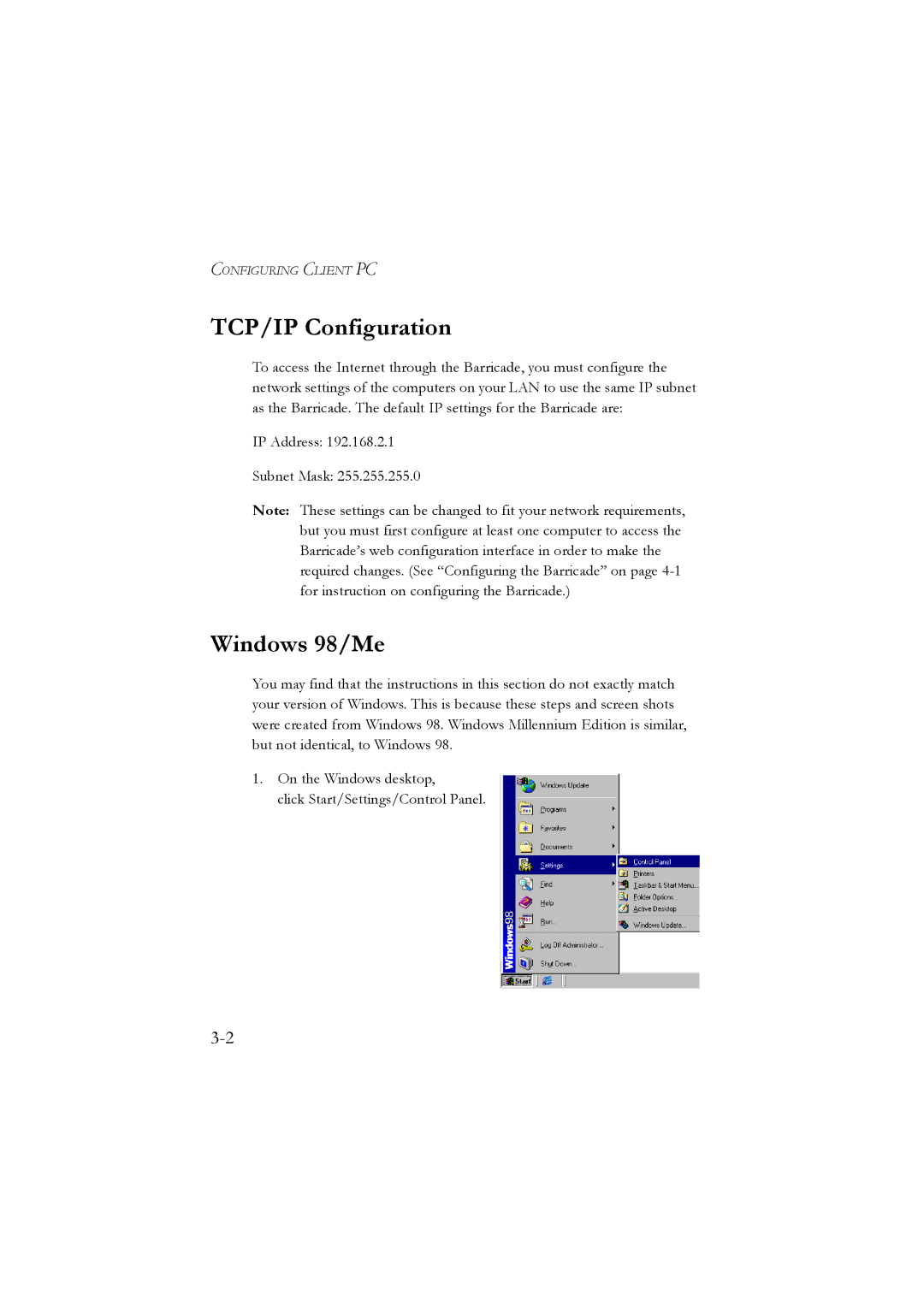 SMC Networks SMC7804WBRA manual TCP/IP Configuration, Windows 98/Me 