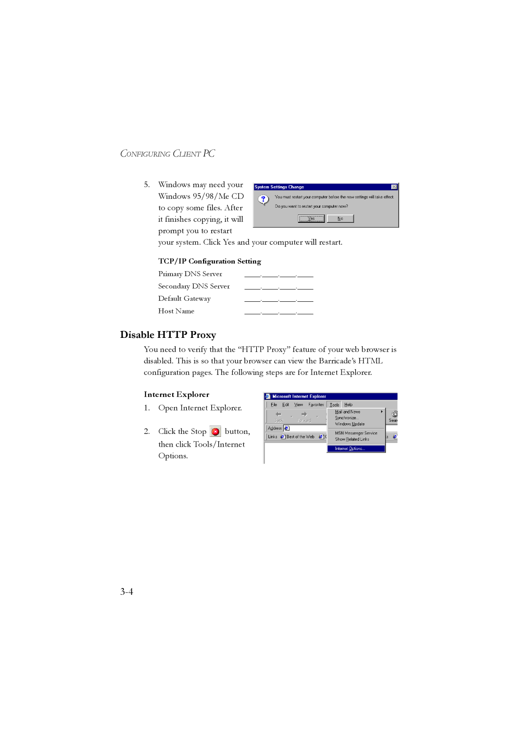 SMC Networks SMC7804WBRA manual Disable Http Proxy, Internet Explorer 