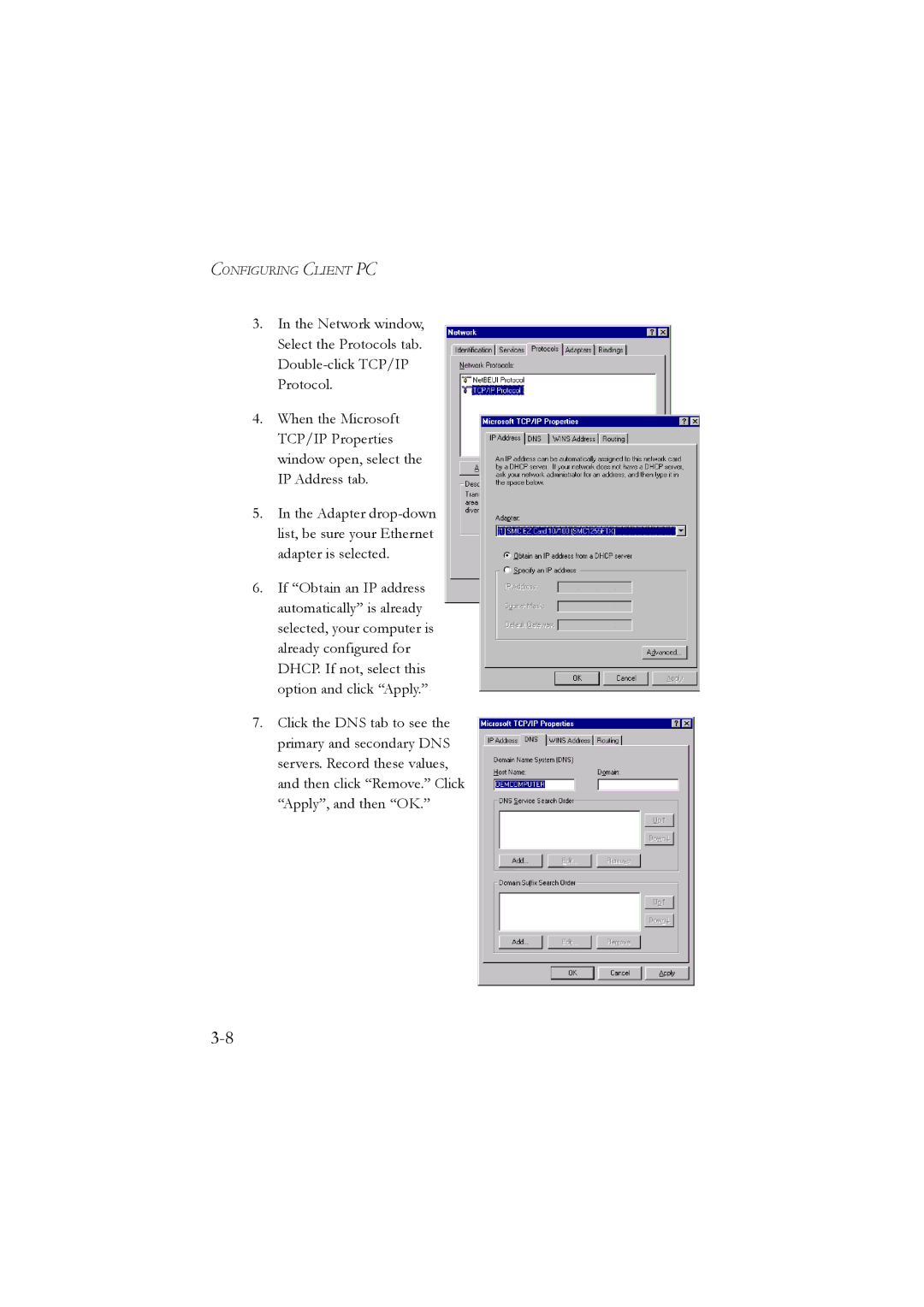 SMC Networks SMC7804WBRA manual Configuring Client PC 