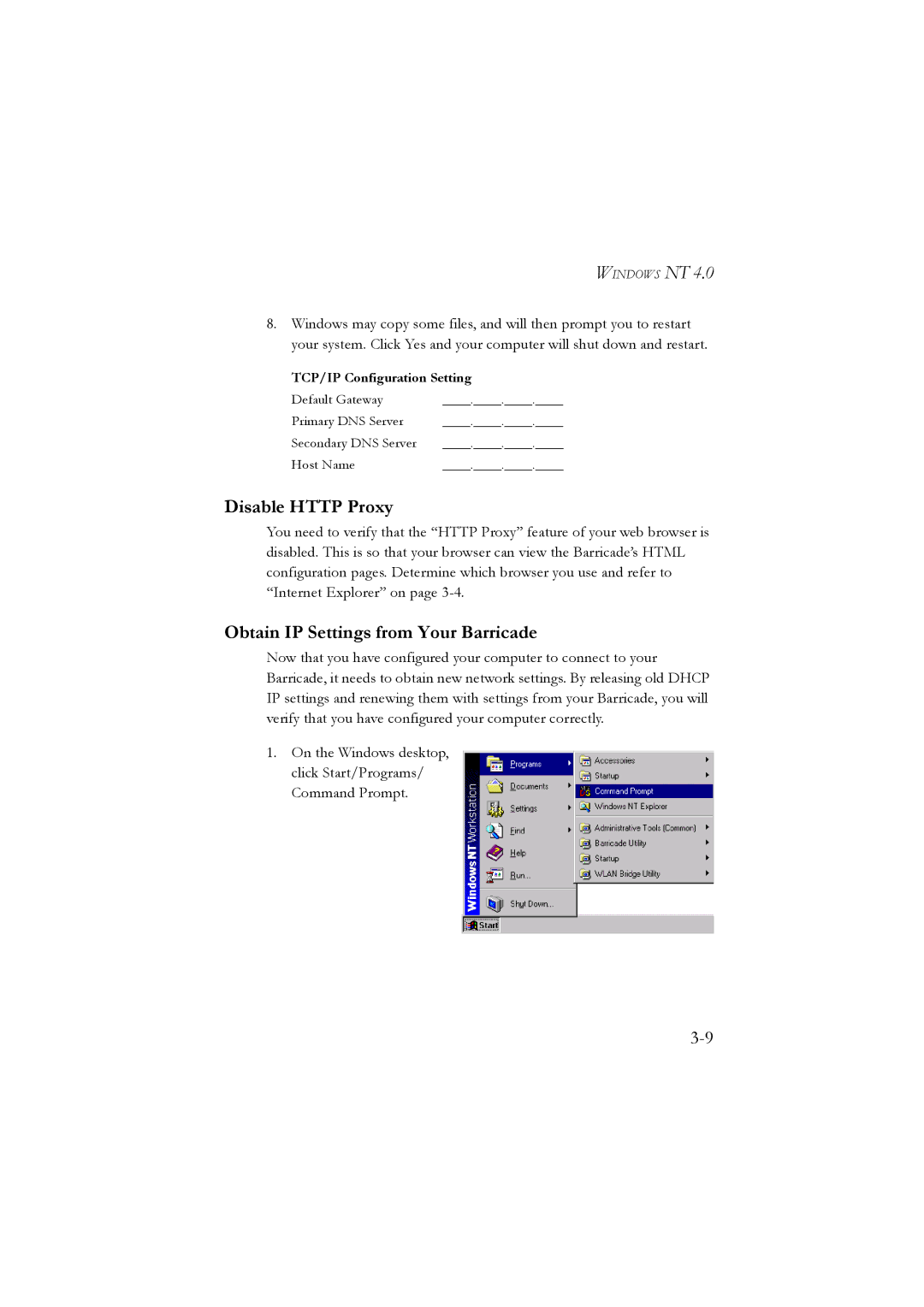 SMC Networks SMC7804WBRA manual Disable Http Proxy, Obtain IP Settings from Your Barricade 