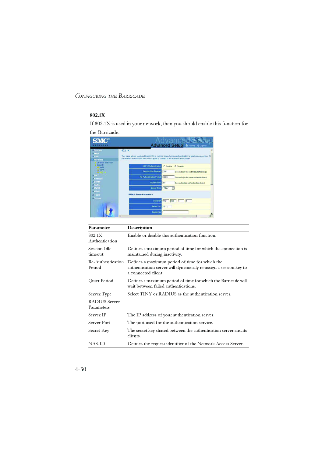 SMC Networks SMC7804WBRA manual 802.1X 