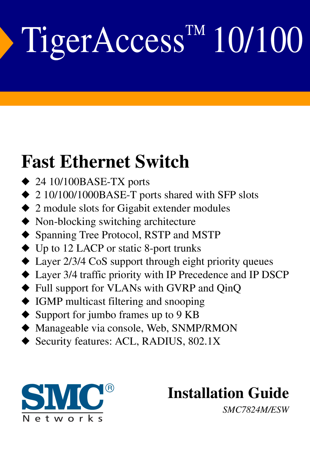 SMC Networks SMC7824M/ESW manual TigerAccess 10/100 