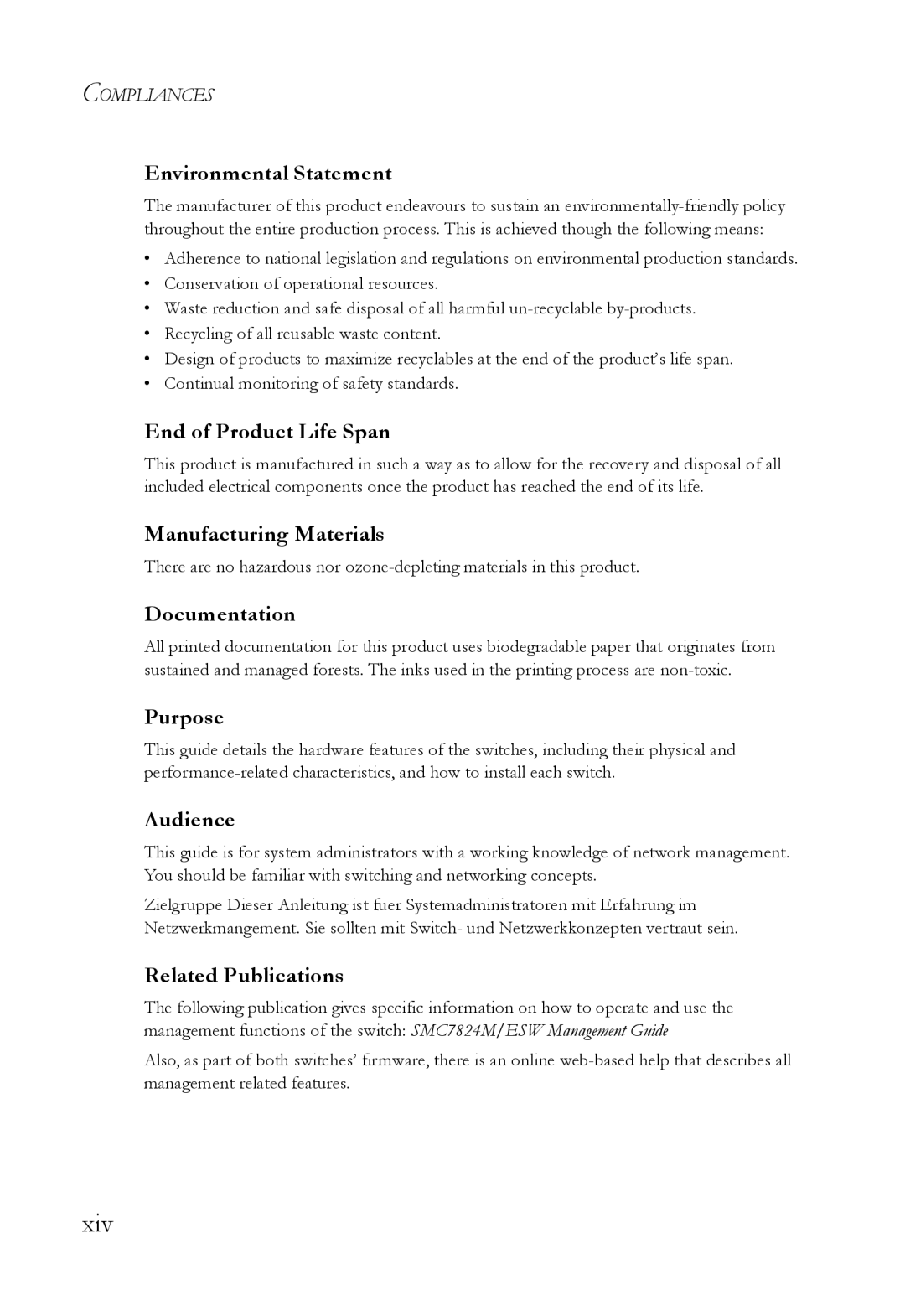 SMC Networks SMC7824M/ESW manual Xiv 