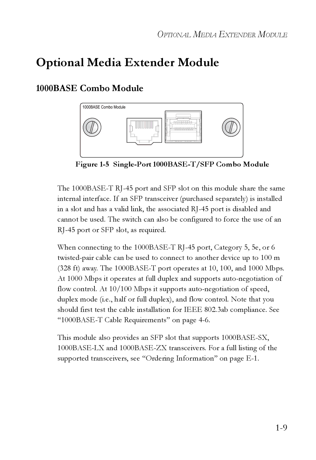 SMC Networks SMC7824M/ESW manual Optional Media Extender Module, 1000BASE Combo Module 