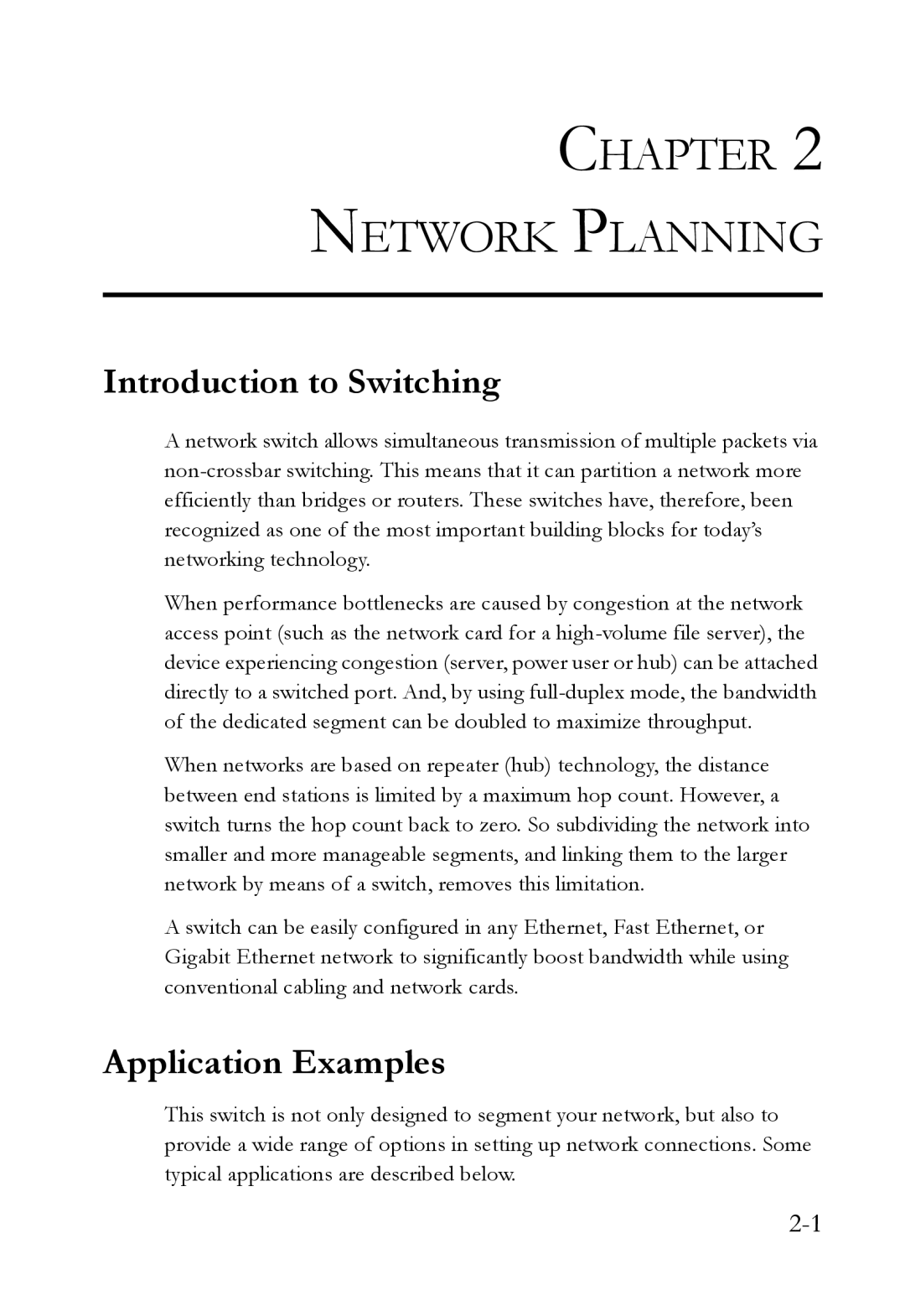 SMC Networks SMC7824M/ESW manual Chapter Network Planning, Introduction to Switching, Application Examples 