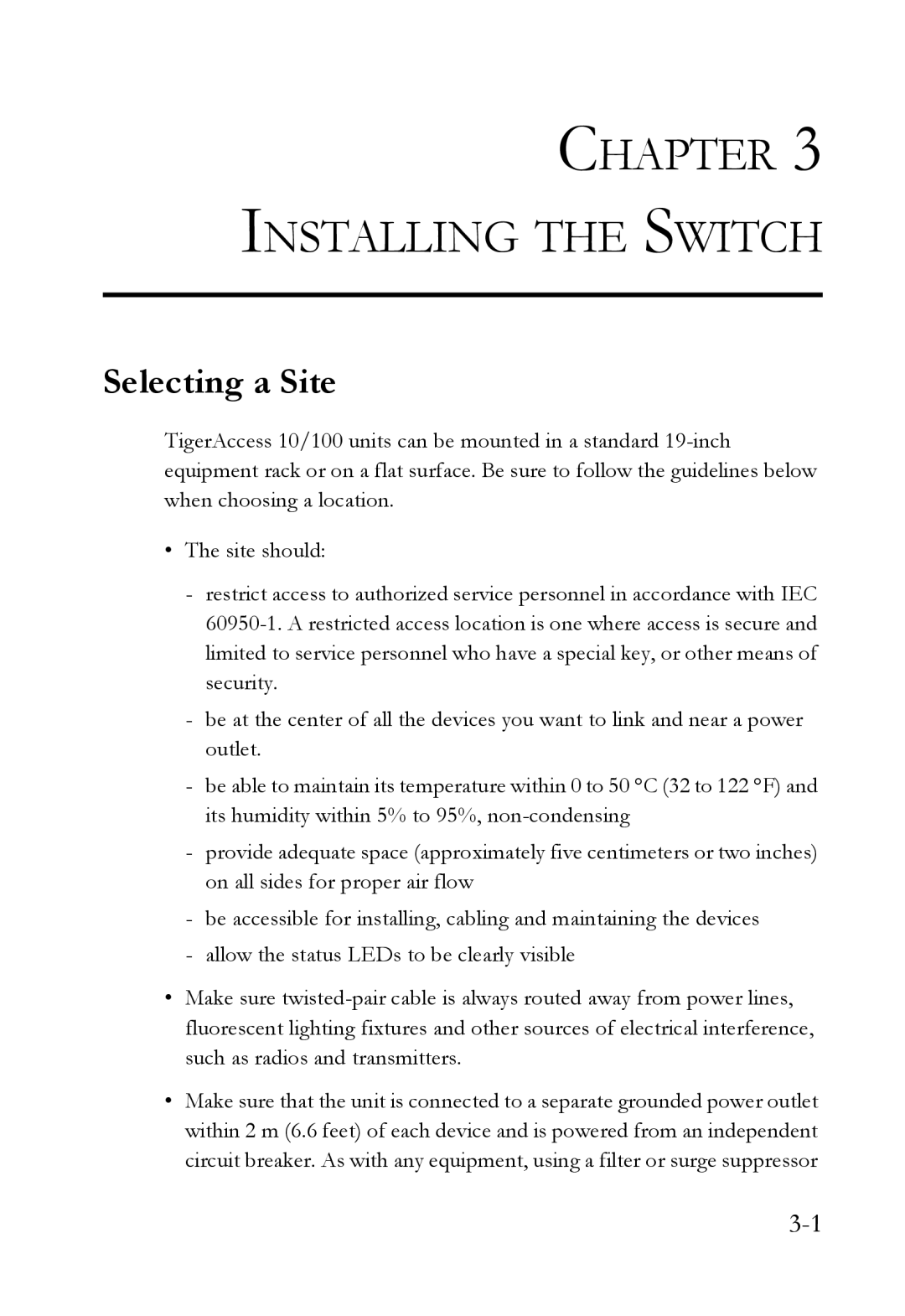 SMC Networks SMC7824M/ESW manual Installing the Switch, Selecting a Site 