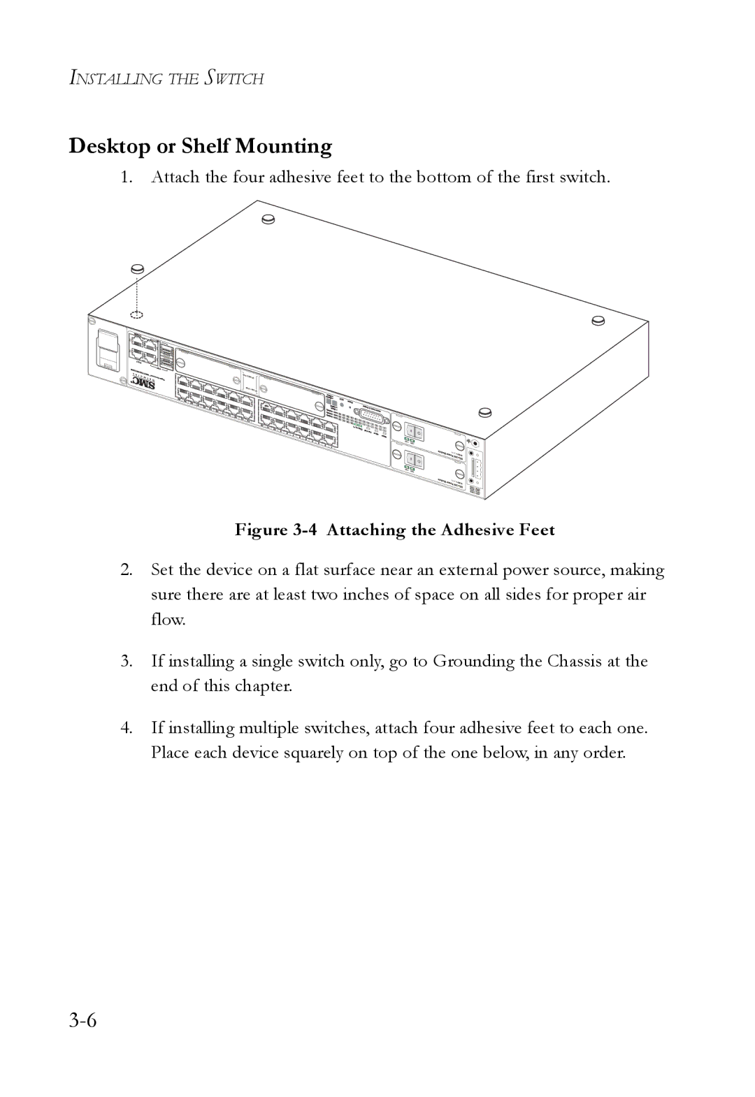 SMC Networks SMC7824M/ESW manual Desktop or Shelf Mounting, Attaching the Adhesive Feet 