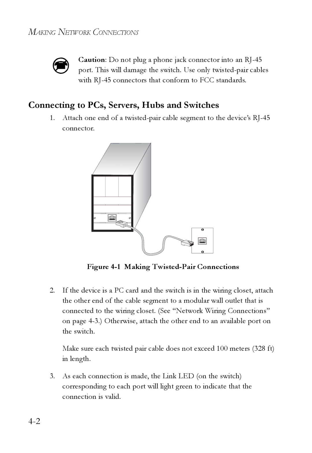 SMC Networks SMC7824M/ESW manual Connecting to PCs, Servers, Hubs and Switches, Making Twisted-Pair Connections 