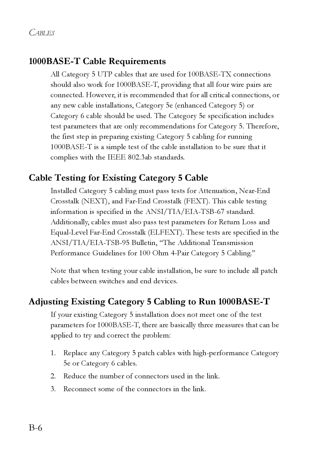 SMC Networks SMC7824M/ESW manual Cable Testing for Existing Category 5 Cable 