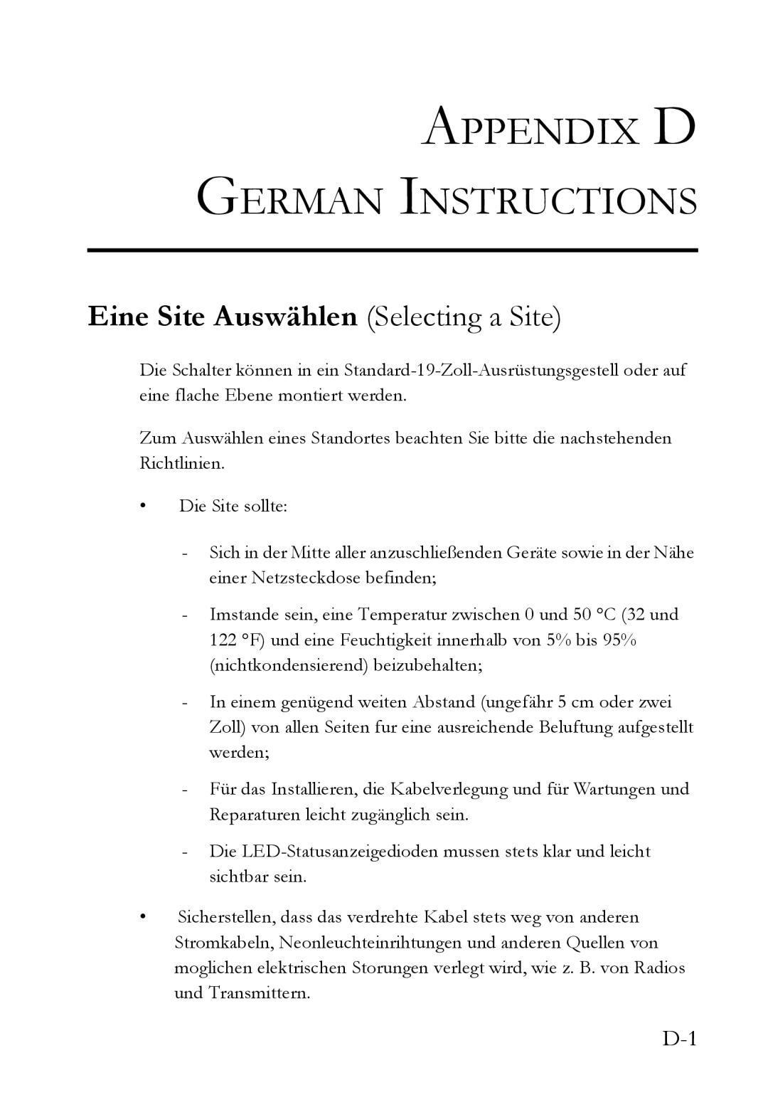 SMC Networks SMC7824M/ESW manual Appendix D German Instructions, Eine Site Auswählen Selecting a Site 