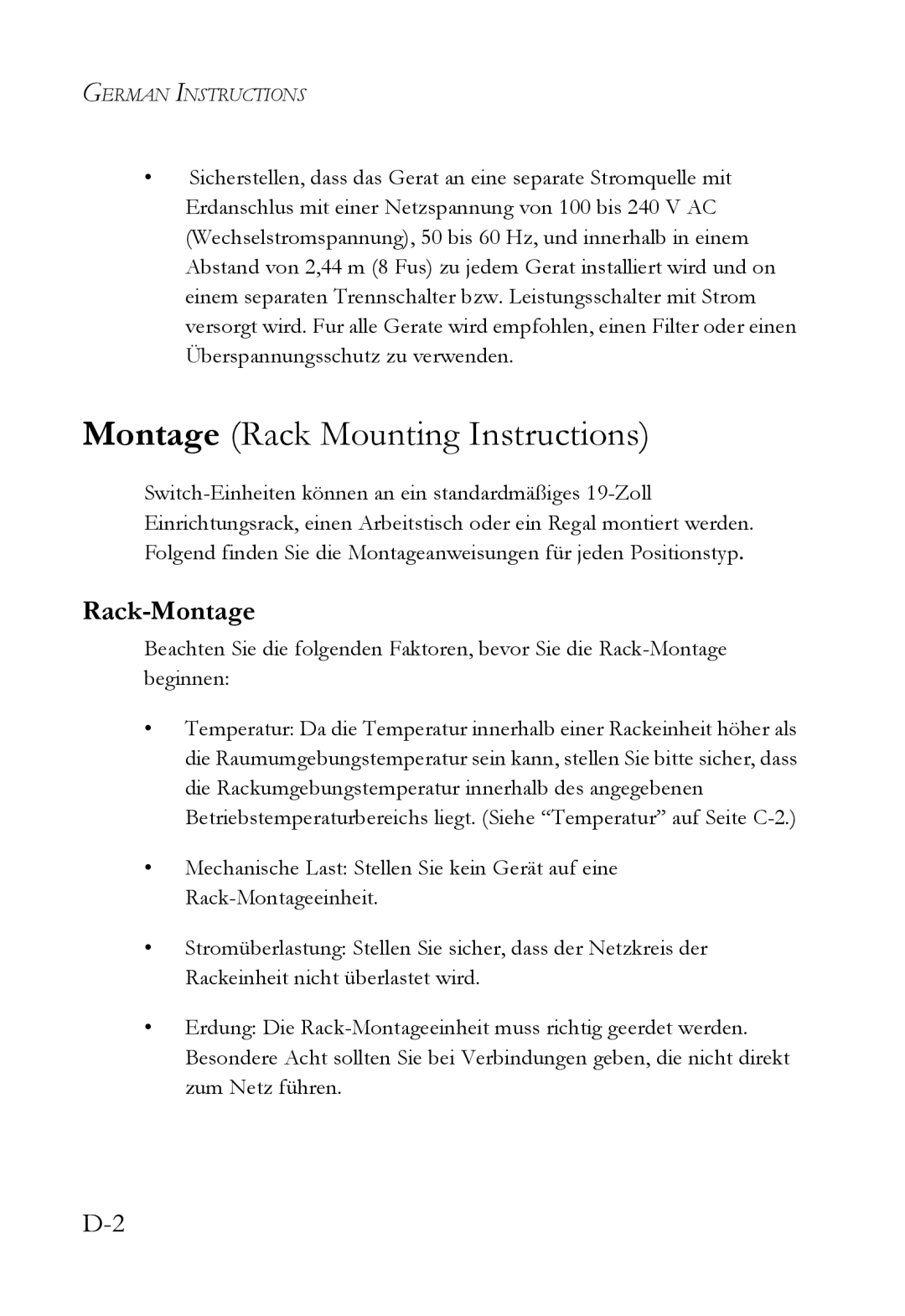 SMC Networks SMC7824M/ESW manual Montage Rack Mounting Instructions, Rack-Montage 