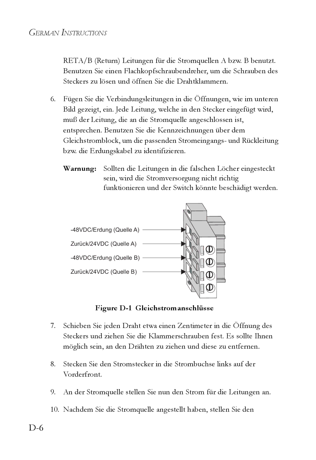 SMC Networks SMC7824M/ESW manual Figure D-1 Gleichstromanschlüsse 