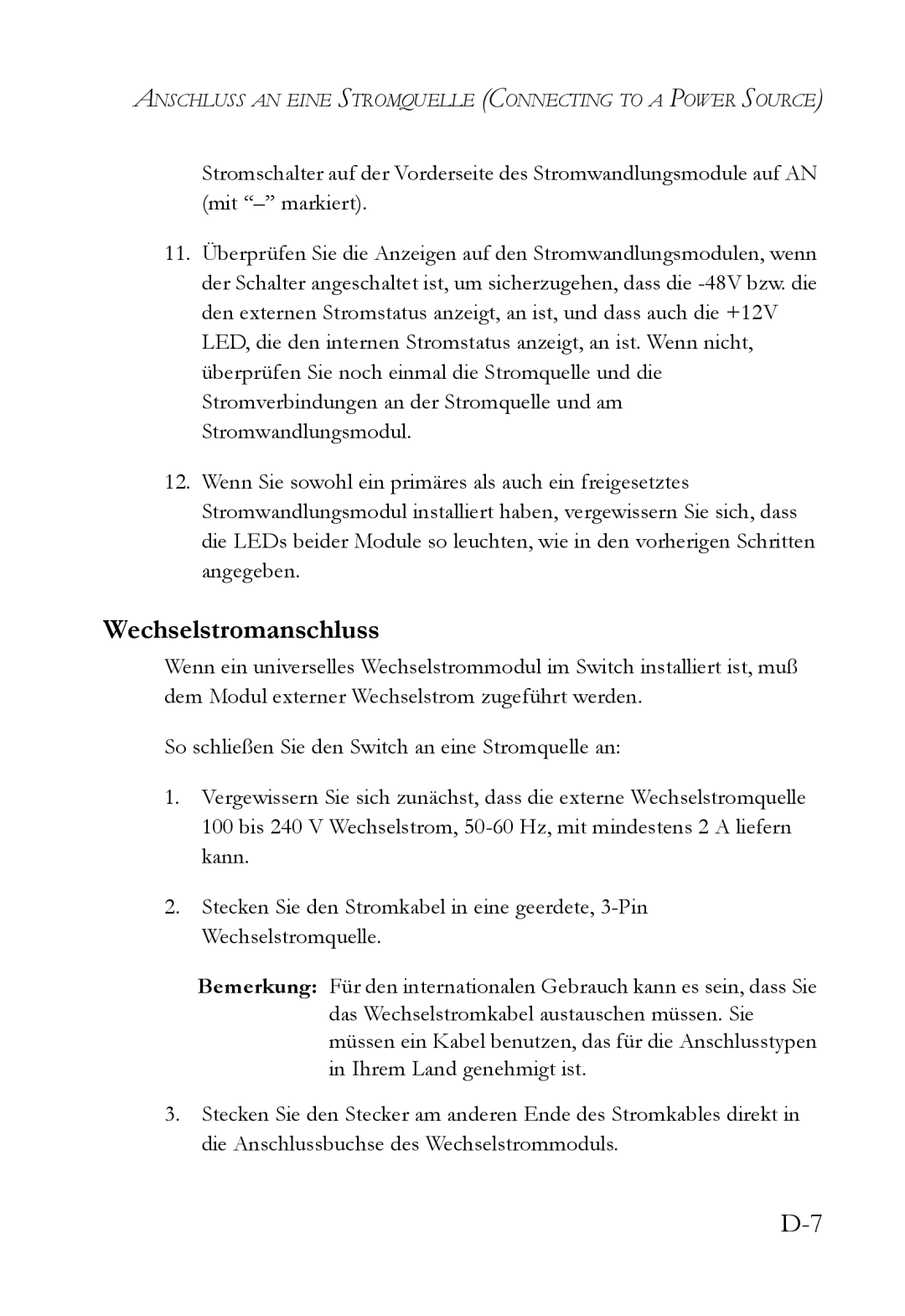 SMC Networks SMC7824M/ESW manual Wechselstromanschluss 