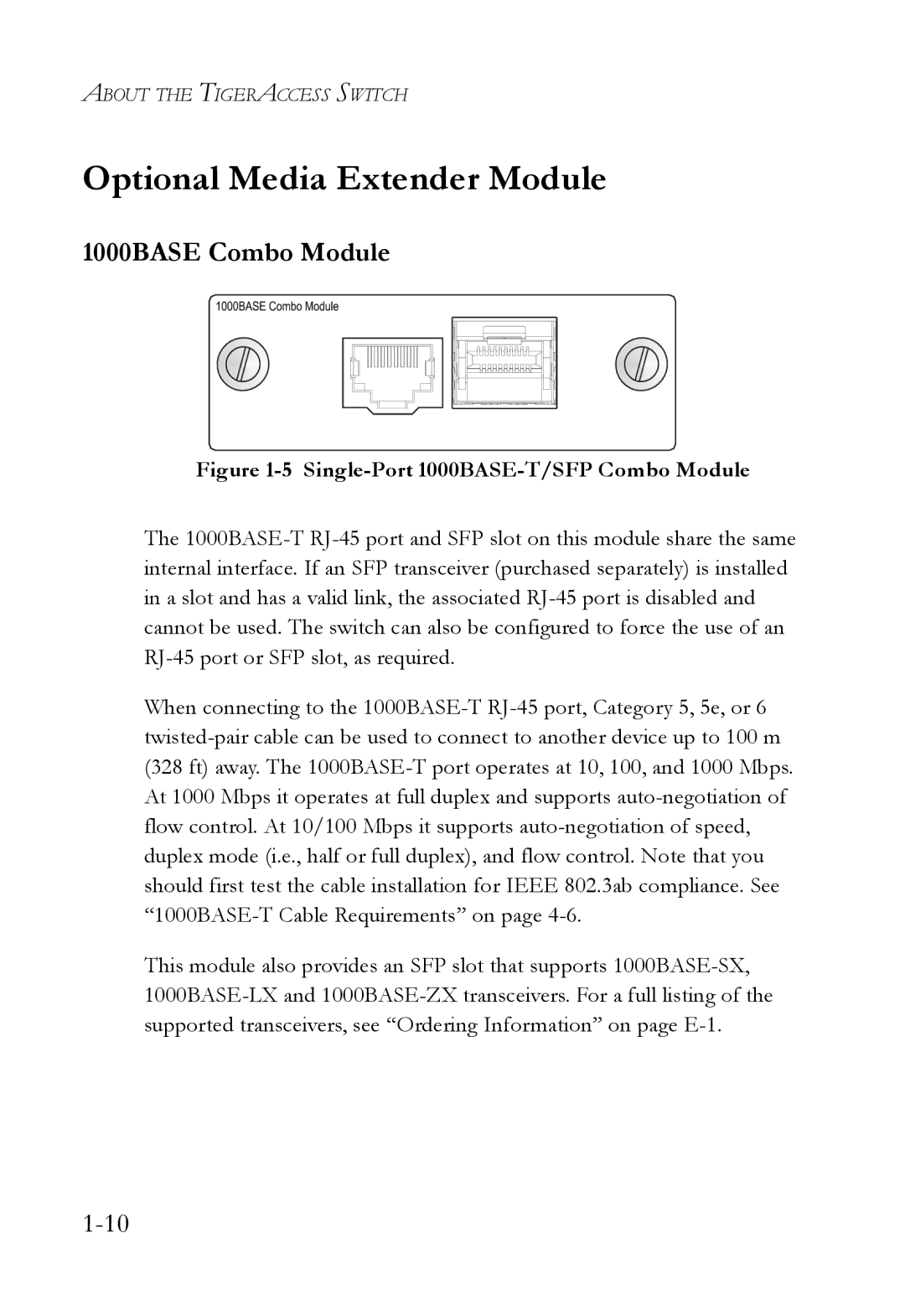 SMC Networks SMC7824M/FSW manual Optional Media Extender Module, 1000BASE Combo Module 