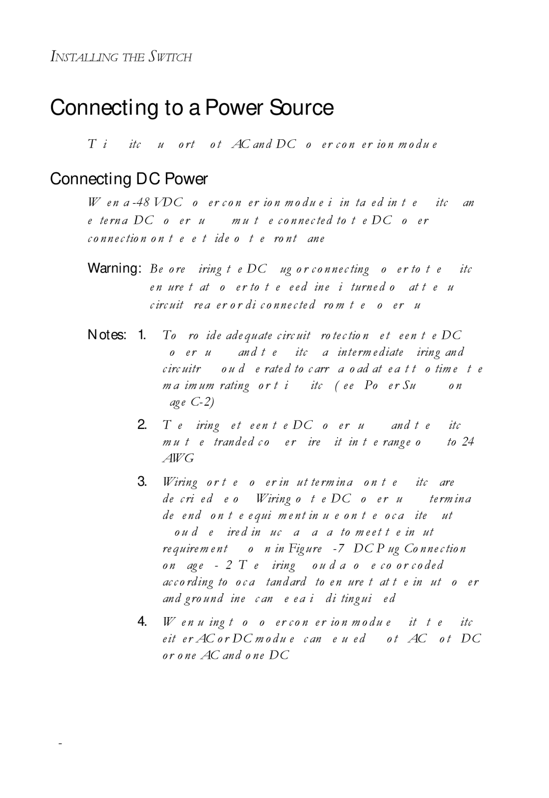 SMC Networks SMC7824M/FSW manual Connecting to a Power Source, Connecting DC Power 