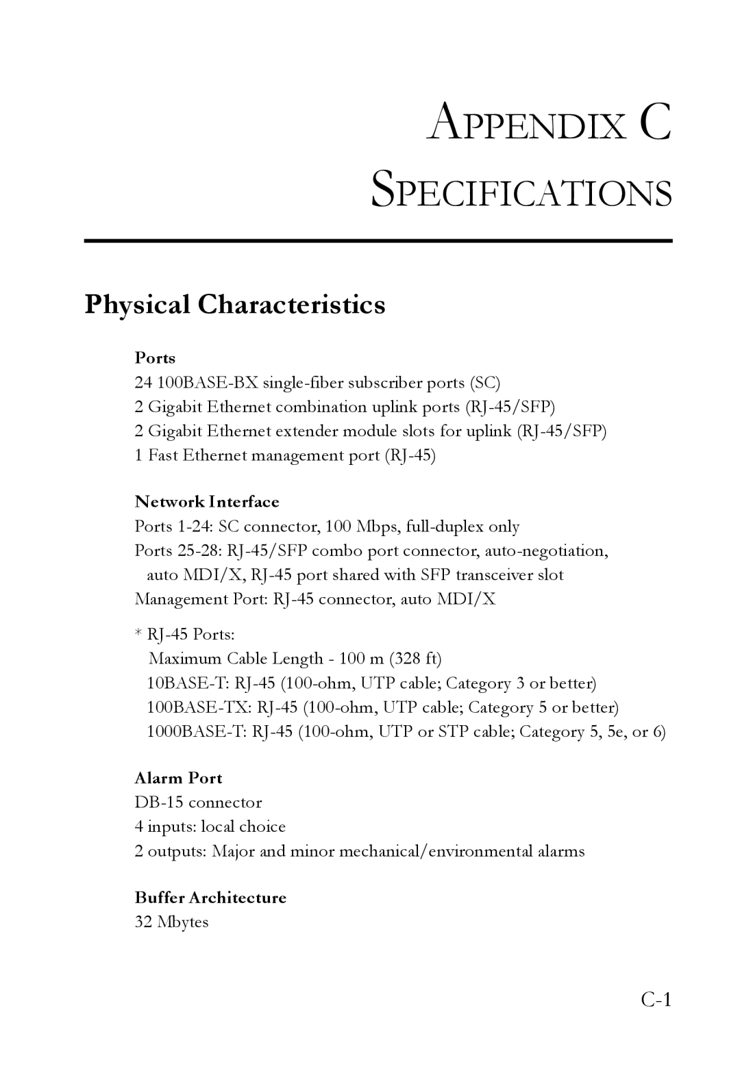 SMC Networks SMC7824M/FSW manual Appendix C Specifications, Physical Characteristics 