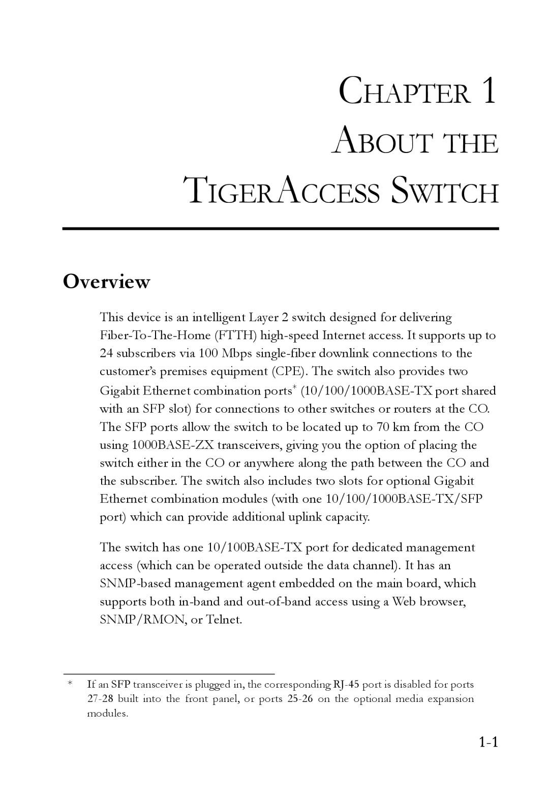 SMC Networks SMC7824M/FSW manual Chapter About The Tigeraccess Switch, Overview 