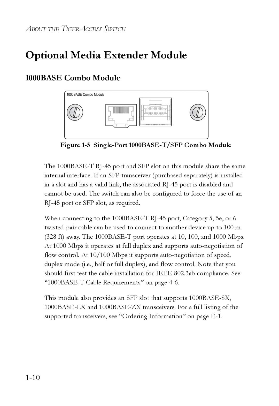SMC Networks SMC7824M/FSW manual Optional Media Extender Module, 1000BASE Combo Module, 1-10 